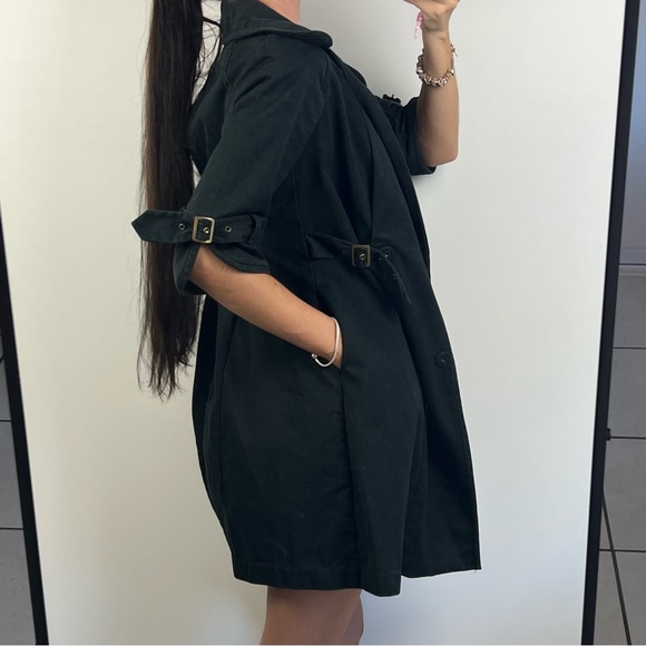 Decjuba Trench Coat Jacket Black Denim Mid Length Buckles Half Sleeve Size 8 - Picture 5 of 16